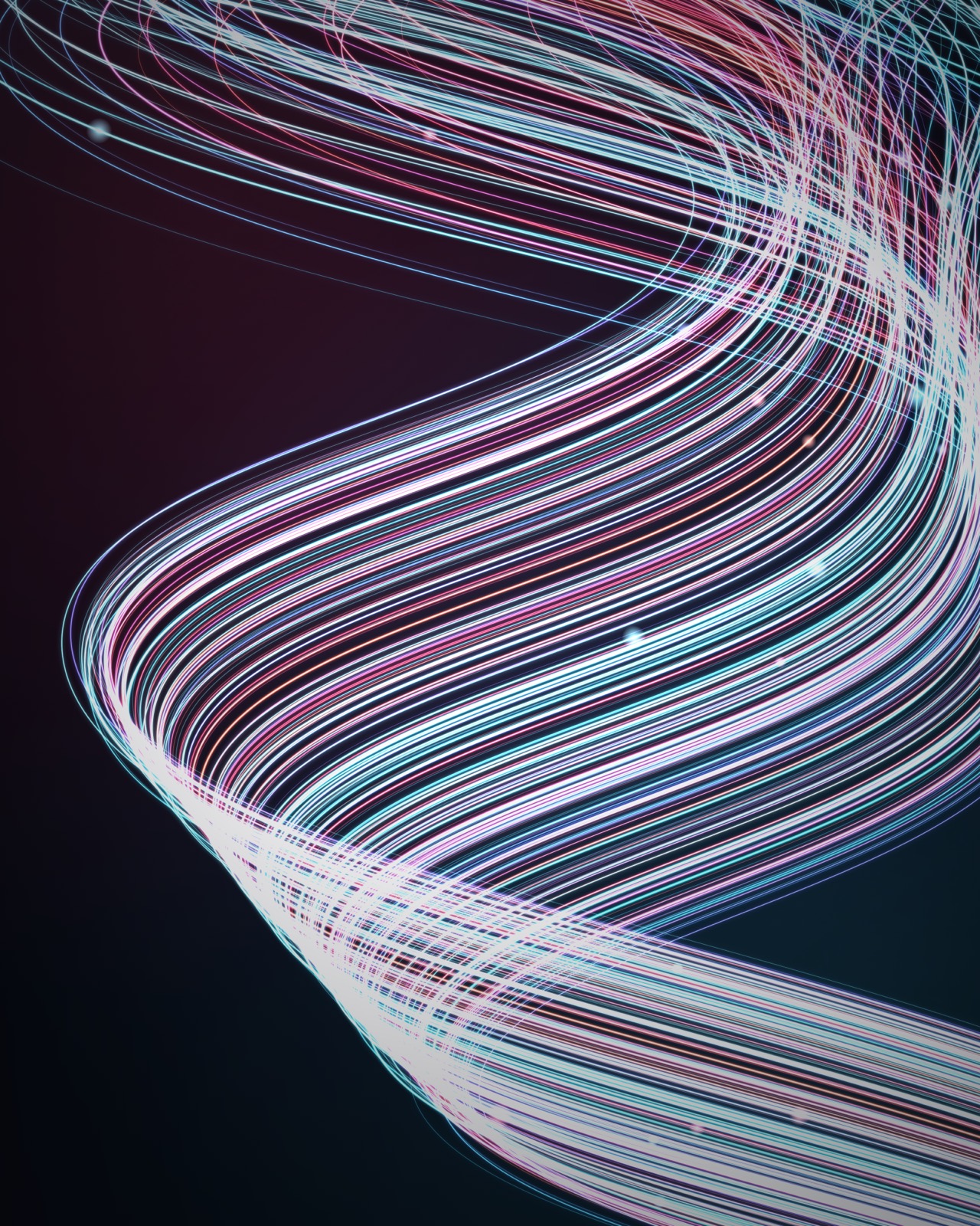 Streams of red and cyan fiber-optic light representing RS3Net's global content delivery network